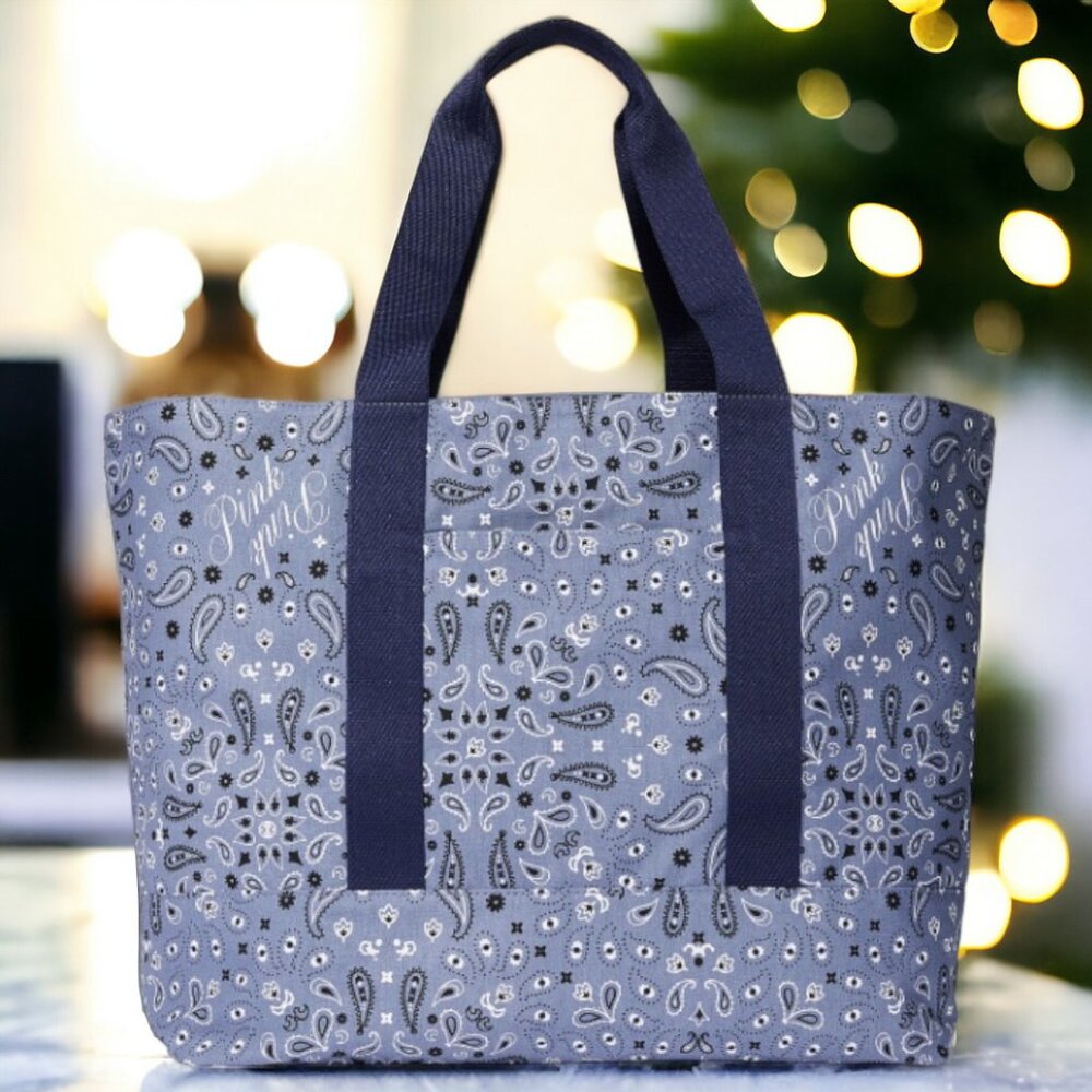 Victoria’s Secret Reversible Canvas Tote Bag Blue Print – NEW